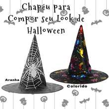 Kit With 03 Witch Hats For Halloween Carnival Party, Black Printed - Phù thủy đầy màu sắc - Xem 2