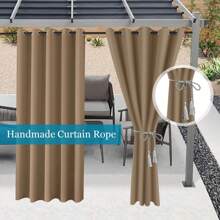 Topchances 2 Piezas Cortinas Exterior con Ojales, Protección UV Impermeable, Cortina Opaca, Cortinas Interiores y Exteriores para jardín, Patio, Pabellón - Marrón - Ver 5