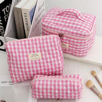 绗缝化妆包套装化妆包美学旅行洗漱包可爱小袋卡哇伊美学化妆包旅行格子化妆收纳包带拉链袋Chere格纹化妆包化妆旅行钱包收纳包大容量铅笔盒化妆刷收纳袋浴室度假旅行洗漱包、婚礼礼物、伴娘礼物、生日礼物、朋友、情人节、圣诞节礼物浴室配件返校