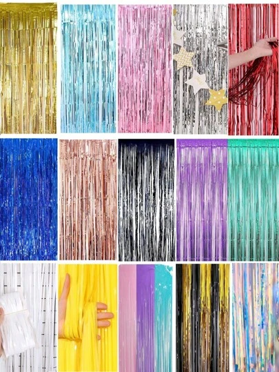 1 件 1*2 米闪亮流苏窗帘背景装饰，气球装饰，适合生日派对婚礼、返校情人节