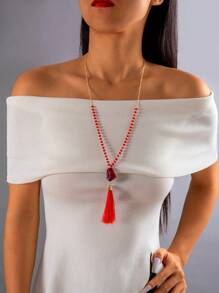 imoli 1pc Vintage  Resin Geometric Asymmetrical Acrylic Tassel Necklace, Autumn/Winter Sweater Chain, Versatile Party Gift For Women (Hand-Crafted, Length Customized, Beads, Stones And Colors Randomly Assorted)