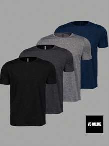 Kit Of 4 Men's Dry Fit Anti-Odor Sports Fitness Training Gym T-Shirts - 黑色 - 查看 1