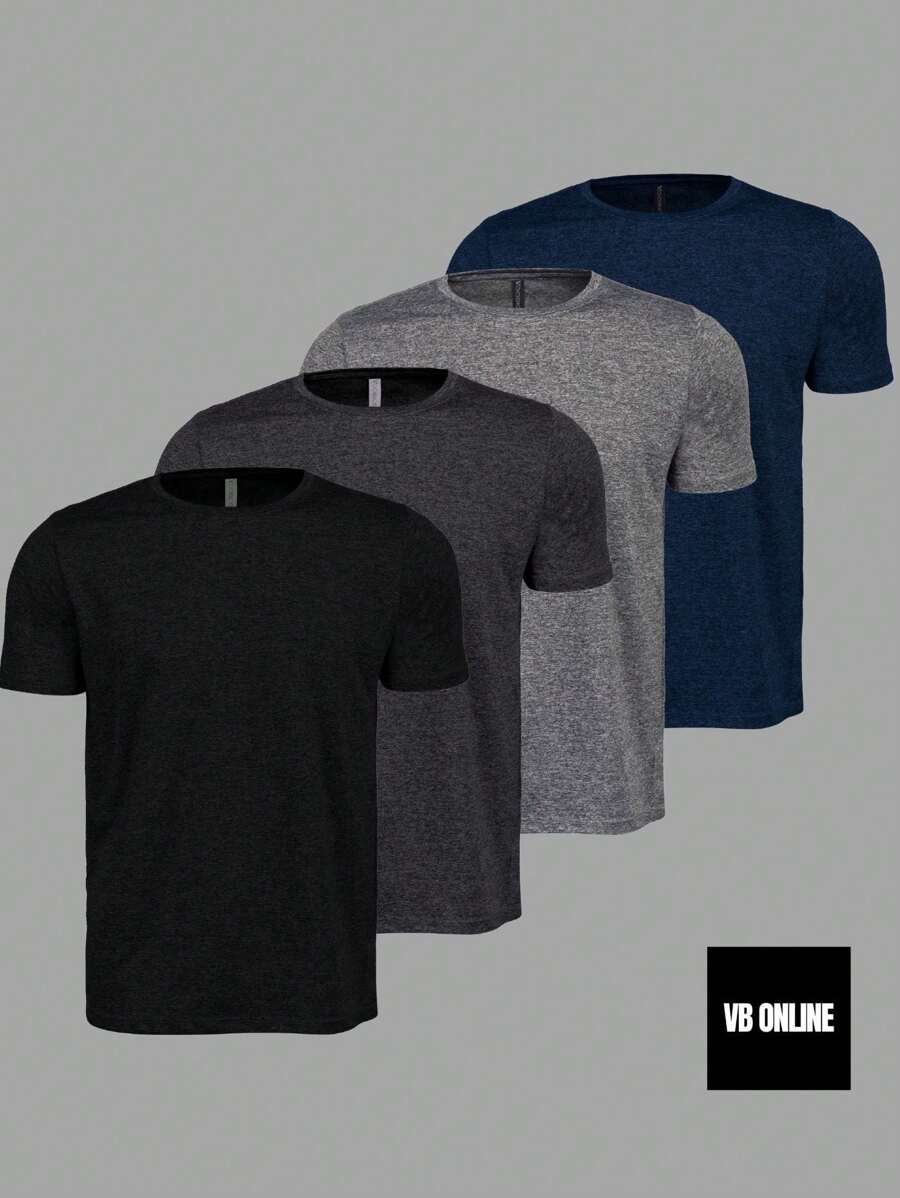 Kit Of 4 Men's Dry Fit Anti-Odor Sports Fitness Training Gym T-Shirts - 黑色 - 查看 1
