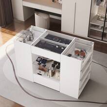 Bedroom Island, Closet Island With 12 Drawers, White Dresser With Glass Top, Walk-In Closet Island For Bedroom, Cloakroom - trắng - Xem 6
