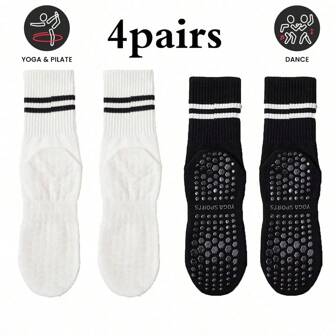4 paires Chaussettes de yoga antidérapantes avec bandes de maintien pour femmes, chaussettes de pilates pour extérieur et sports