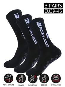 3 Pairs Anti-Slip Cushioned Mid-Calf Sports Socks, Suitable For Soccer, Trampoline, Running, Hiking, Fitness, Baseball, Basketball, Tennis, Moisture Wicking, EU Size 39-45