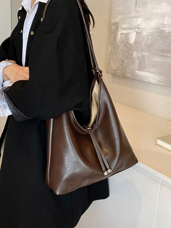 Fashionable Minimalist Solid Color Large Capacity Foldable PU Shoulder Bag, Suitable For Women Shopping, Commuting, Travel And Daily Use, New Arrival Hobo Bag