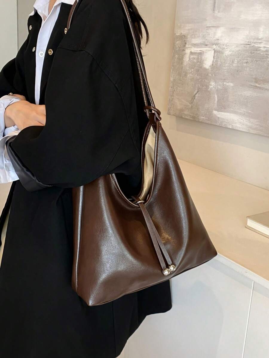 Fashionable Minimalist Solid Color Large Capacity Foldable PU Shoulder Bag, Suitable For Women Shopping, Commuting, Travel And Daily Use, New Arrival Hobo Bag