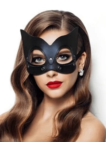 1pc Halloween Black PU Leather Cat Mask For Women, Masquerade Eye Mask Or Superhero Mask For Halloween Party Cosplay Costume,Suitable For Carnival Party,Christmas