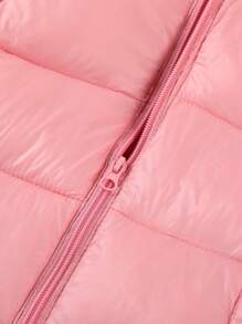 Young Girls Solid Color Hooded Long Sleeve Warm Pockets Zip-Up Dinosaur-Shaped Padded Warm Jacket For Winter - 西瓜粉 - 查看 3