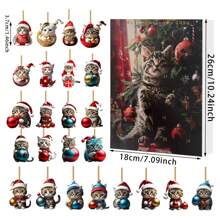 24件/套 圣诞节降临倒计时迷你球猫形亚克力吊坠 节日家居氛围装饰摆件 可爱小猫汽车背包吊坠，圣诞节 - 彩色 - 查看 3