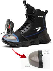 堅不可摧的男士鋼頭靴子,工作靴,運動安全鞋,舒適,透氣,耐用,防滑 - 黑色 - 查看 4