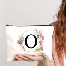 Bolsa de maquiagem com estampa floral e de letras chique de outono - Bolsa de cosméticos de lona reutilizável e moderna com grande capacidade Bolsa de armazenamento de viagem para mulheres Bolsas de grife, bolsa de cosméticos de viagem portátil personalizada com zíper, ideal para bolsa de festa de casamento e presente feminino, bolsa de papelaria escolar, presente de festa Bolsa de maquiagem para itens essenciais de viagem Bolsas de maquiagem Organizador de maquiagem Organizador de maquiagem Armazenamento de maquiagem Bolsa de maquiagem Bolsa de maquiagem - Branco - Ver 30