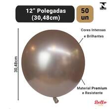 Balão Bexiga Cromado 12 Polegadas Diversas Cores Balao Premium Resistente 50 unidades