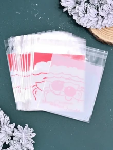 40 peças Bolsas de Embalagem Autoadesivas com Estampa de Papai Noel e Impressão de Letra "Feliz Natal" para Padaria, Doces, Biscoitos em Forma de Floco de Neve, Decorações de Natal com Bottom Vermelho, Decorações de Natal, Presentes de Natal, Suprimentos para Festa de Natal, Sacolas de Presente de Natal, Sacolas de Natal, Adesivos de Natal - Transparente - Visão 3