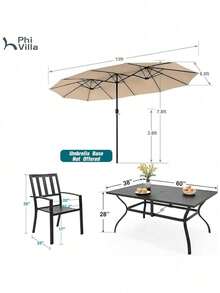 8-Piece Patio Dining Set Outdoor Patio Table And Chairs With Umbrella,Beige - 1 - View 10