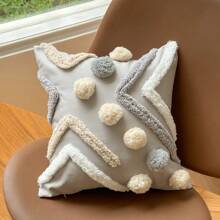1pc Bohemian Plush Geometric Pom Pom Decorative Throw Pillow Case For Living Room, Bedroom, Party, Cute Embroidered