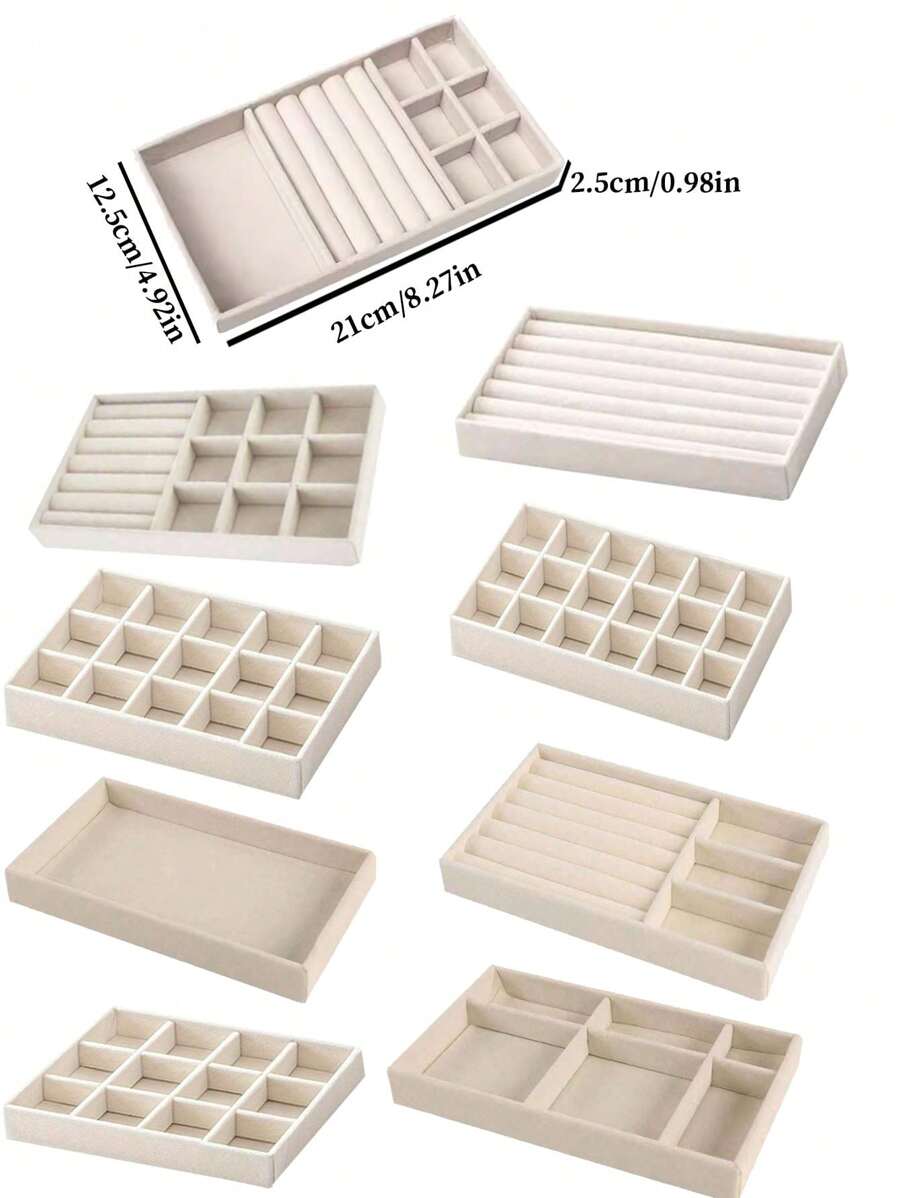 9pcs/Set Jewelry Tray Organizer, Jewelry Necklace Earring Ring Display Storage Box, Stackable Jewelry Holder Case Makeup Cosmetic Organizer For Earrings Necklace Rings Bracelets Pendants Faux Pearl Valentine Day Back To School