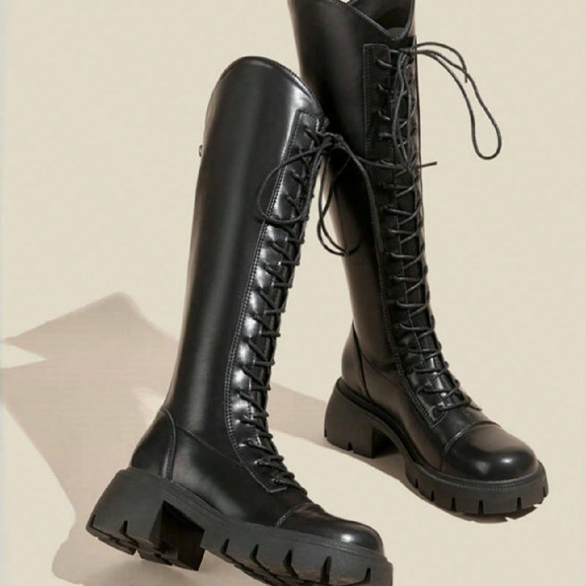 Botas de mujer hasta la pantorrilla/hasta la rodilla con cordones, para verano/principios de otoño, para fiesta, modelo 2024