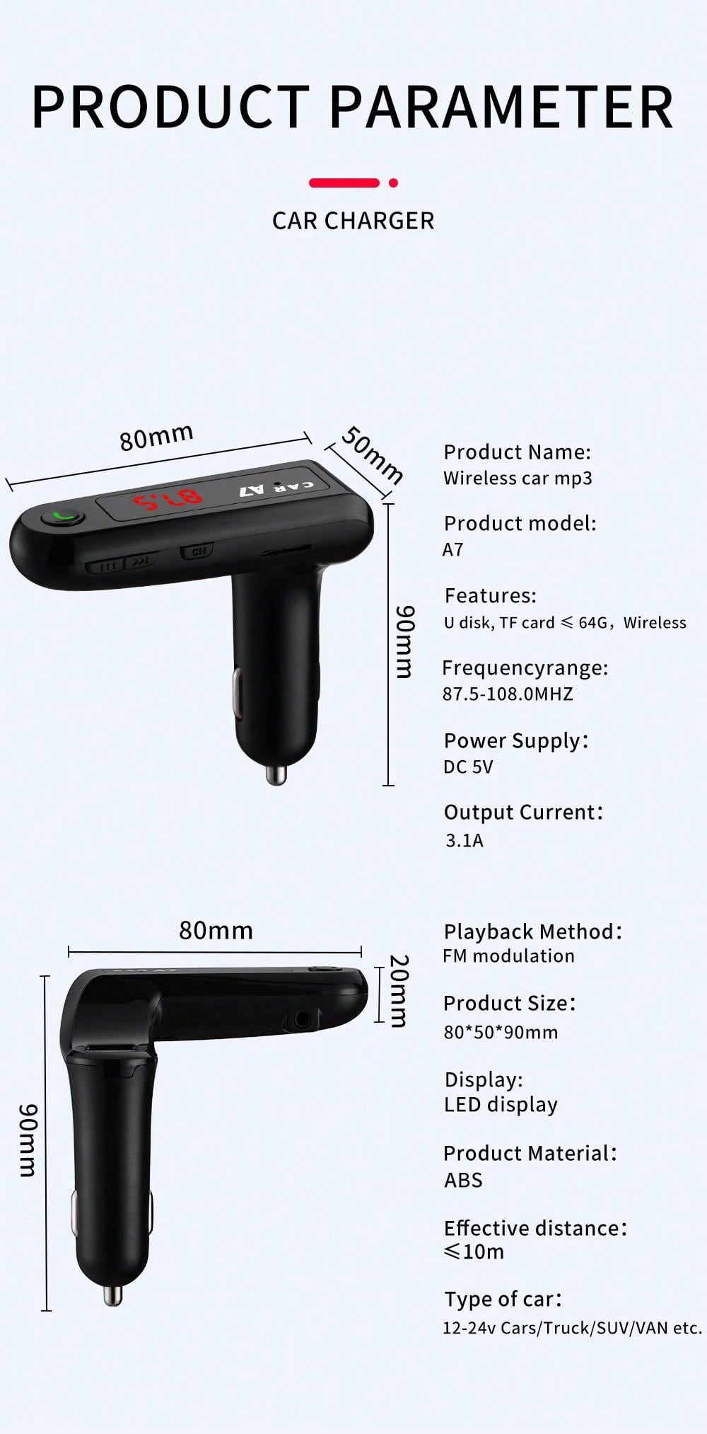 Car Charger With Bluetooth Hands-Free Calling & FM Transmitter Function_voghion.com