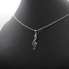 Treble Clef Music Note Musical Necklace Stainless Steel Silver Plated Silver Plated Does Not Turn Black Can Get Wet Hypoallergenic For Children - 45cm - Xem 2