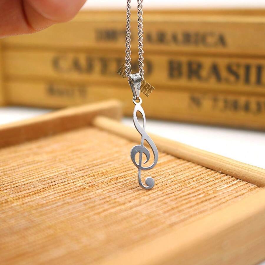 Treble Clef Music Note Musical Necklace Stainless Steel Silver Plated Silver Plated Does Not Turn Black Can Get Wet Hypoallergenic For Children - 45cm - Xem 1