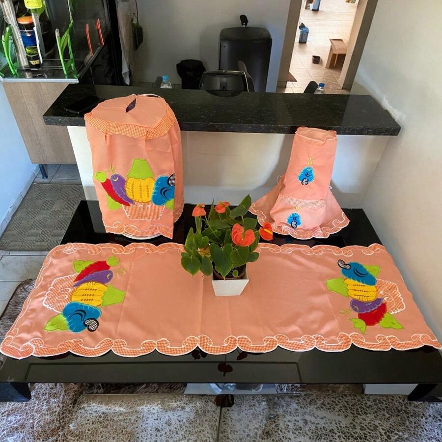 Embroidery From The Northeast To Make Your Kitchen More Beautiful 6 Pieces Salmon Color - 珊瑚橙 - 查看 1