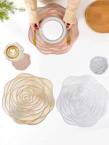 Bộ 2-8 miếng lót đĩa tròn bằng PVC đơn giản, có thể giặt được, dễ vệ sinh, lau sạch, chống trượt, chịu nhiệt, miếng lót bàn ăn, hoa hồng đáng yêu, miếng lót đĩa thanh lịch, bộ đồ ăn, miếng lót bàn bếp, đồ trang trí tiệc cưới ngày lễ - Nhiều màu - Xem 4