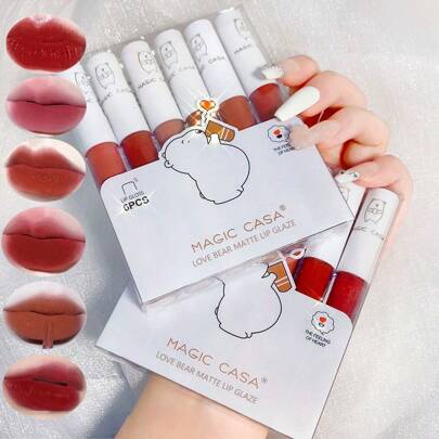 6 piezas/set de terciopelo mate Brillo de labios Lápiz labial Barro no es fácil a maquillaje de labios para estudiantes