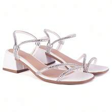 Women's Sandal 5cm Square Block Heel Medium Straps Colorful Rhinestones Soft Adjustment Comfort - trắng - Xem 2