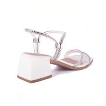 Women's Sandal 5cm Square Block Heel Medium Straps Colorful Rhinestones Soft Adjustment Comfort - trắng - Xem 4