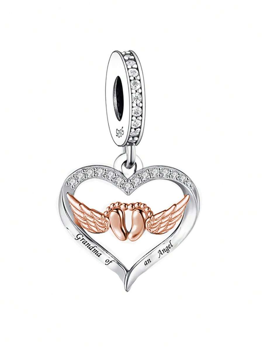 HuooNew 1 件优雅 925 纯银婴儿天使翅膀“奶奶”吊坠，男女通用纪念礼物 - 銀色 - 查看 1