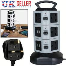 EXTENTION LEAD VERTICAL POWER STRIP TOWER MULTI PLUG USB UK SOCKET 2M CABLE - Black and White - View 3