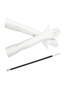 D EXCEED 2 PCS 1920s Flapper Costume Accessories Set For Women Great Gatsby Long Solid Colour Gloves And Plastic Stick Stretchy Adult Size Elbow Length Halloween Gift Opera Tea Party Bridal Wedding Church Halloween Decorations Gift - Multicolor - View 9