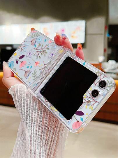Flower Pattern Protective Case Compatible With Samsung Galaxy Z Flip6 Z Z Flip5 5G Z Flip 4 5G Z Flip 3 5G Cute Floral Shockproof Transparent Hard PC Back Cover