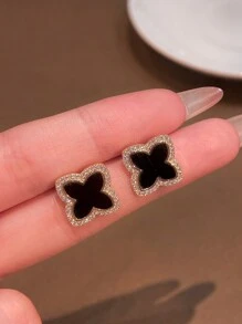 1 paar eenvoudige, prachtige, veelkleurige klaver-zirkonia-oorbellen van 925 sterlingzilver, schattige oorbellen voor dames, fijne sieraden, cadeau, feestcadeau, verjaardagscadeau, dating essentials