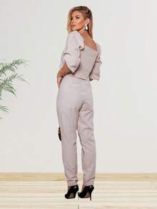 Women's Tailored Linen Trousers High Waist With Pocket And Button Women's Fashion - Trắng hơn - Xem 3