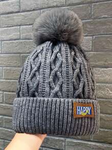 厚实柔软的M字Logo纹理针织帽，优雅休闲，保暖内衬，带毛球 - 彩色 - 查看 4