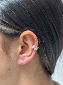 Fake Piercing Cartilage Ear Leaf Stones 925 Silver Bath - 銀色 - 查看 3