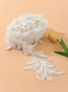 1pc Bridal Sequin Embroidered White Lace Trim, Organza Beaded Muslim Headscarf Robe Decorative Accessory For Wedding - White - View 3