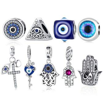 bamoer 1 PC 925 Sterling Silver Blue Eye Charms Beads Pendant Fit Women DIY Making Bracelet Necklace Halloween Jewelry