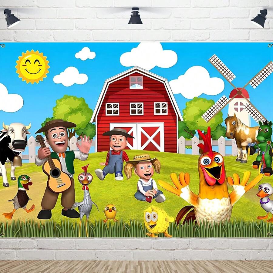 Farm Animals Theme Party Decorations, Birthday Party Background Fabric,Farm Animal Background Photo Banner,7 X 5 FT - la granja de zenon nền - Xem 1
