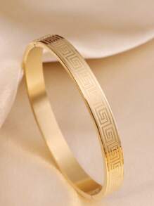 3 件经典花卉图案不锈钢袖口手链，适合女士，时尚休闲装，适合度假、周年纪念、节日礼物 - 金黃色 - 查看 3