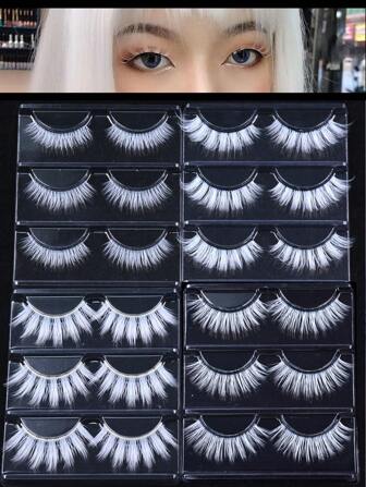 3 对万圣节白色睫毛戏剧猫眼白色假睫毛 3D 自然纤细彩色睫毛适用于角色扮演化妆派对条状睫毛、睫毛、睫毛、假睫毛