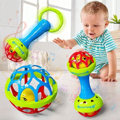 1pc/2pcs/3pcs Baby Bell Hammer Toy, Cute Smiling Face Pattern, Combination Set, Single Head And Double Head Bell Hammers, Training Ball, Children's Puzzle Toy, Early Education Sleep Soothing Toy, Parent-Child Interaction, Music Generation, Listening Training, Festivals, Birthdays, Party Gifts, Children's Interaction, Montessori, Is A Very Fun And Perfect Set Of Toys For Preschool Boys And Girls