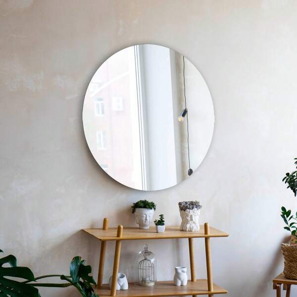 Espelho Decorativo Redondo Lapidado 40cm + Kit Botão Francês