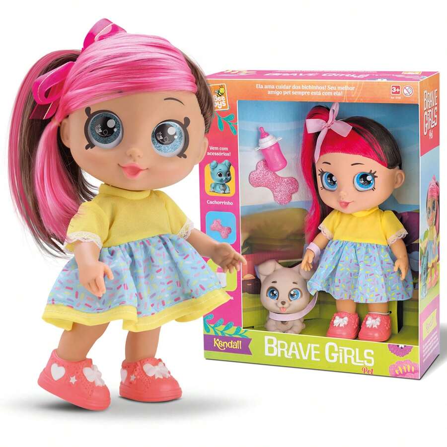 Brave Girls Kendall Doll Pink Hair With Pet Dog And Bottle - Bee Toys - 淺粉色 - 查看 1