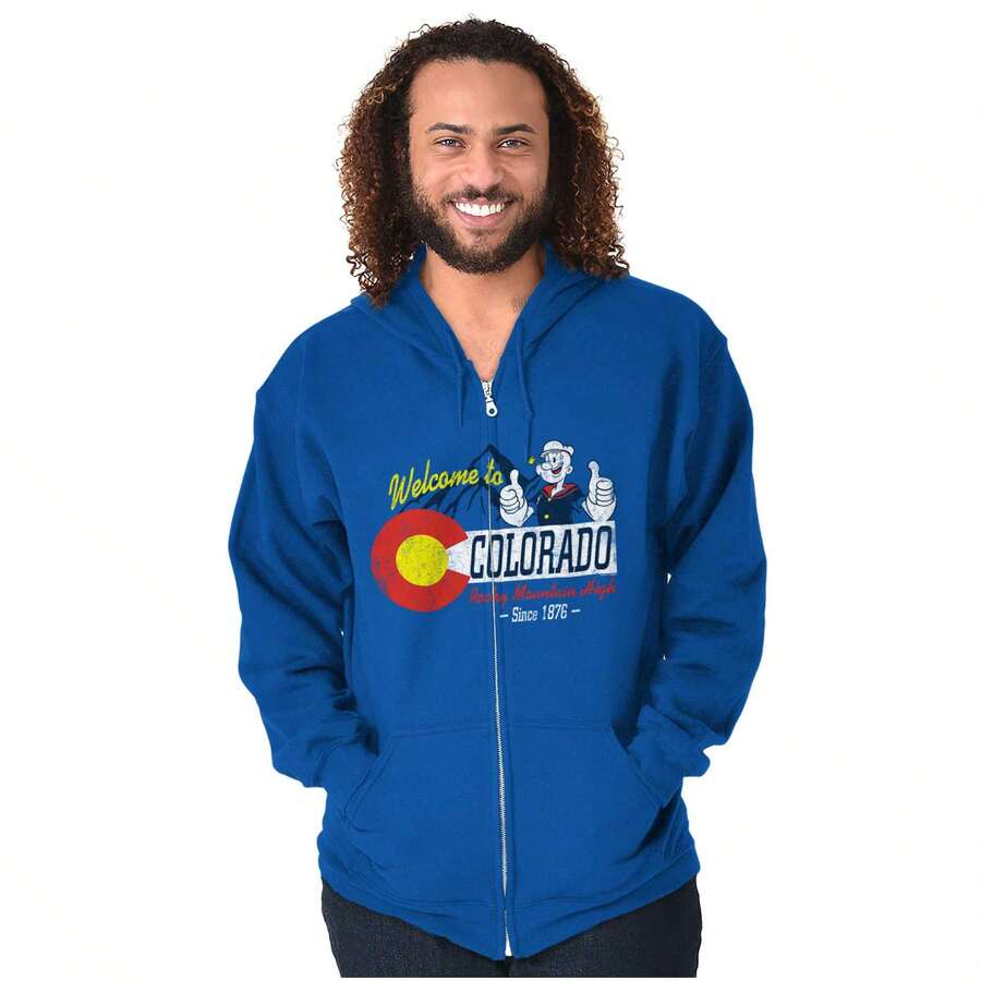 Popeye Colorado CO Local State Pride Zip Up Hoodie Mens Womens - Royal - View 1