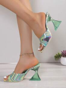 Women's Fashion Painted High Heel Sandals, Party Open Toe Slip-On Outdoor Wearing Green High Heel Sandals - Olive Green - View 3
