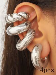4 件套时尚粗圆柱耳夹耳环简约耳骨夹适合无耳洞耳朵 - 4件套耳夾 - 查看 11
